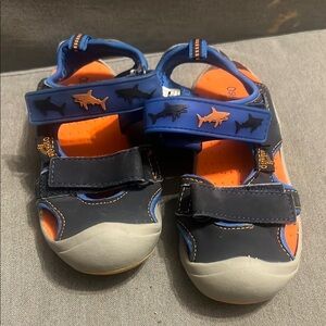Kids Navy and Orange Shark Sandals